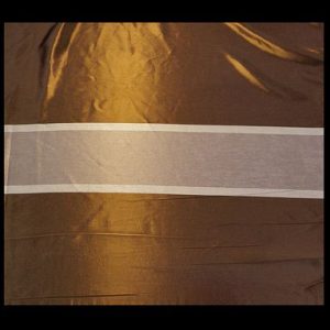 Vibrant Chromed bronze fabric with horizontal cream stripe